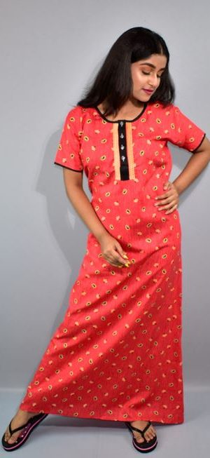 BDROX Cotton Flower Printed White-Red Kaftan Nighty_Meesho#MBFCNPCF000000065 AMAZON-BFCNBRF0000000017