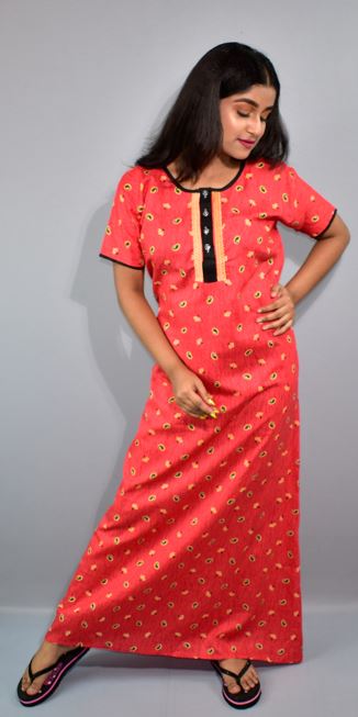 BDROX Cotton Flower Printed White-Red Kaftan Nighty_Meesho#MBFCNPCF000000065 AMAZON-BFCNBRF0000000017
