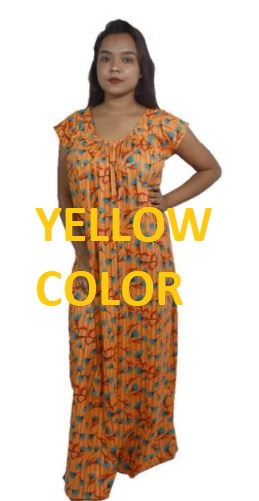 BDROX Cotton Round neck Yellow Base flower printed Nighty_meesho#IvcMQZhY