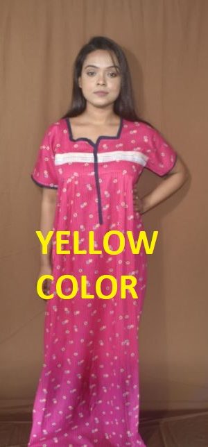 BDROX Cotton Maxi Nighty with Booty Print in Yellow Color