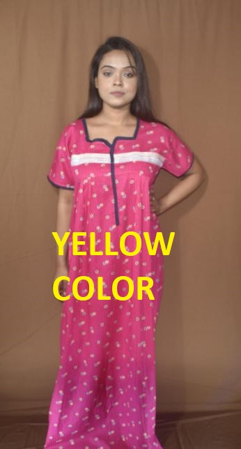BDROX Cotton Maxi Nighty with Booty Print in Yellow Color