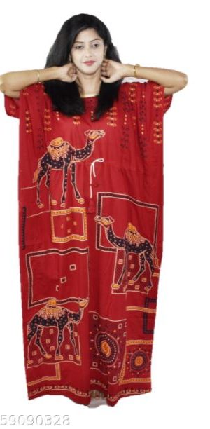 BDROX Gujri Camel Printed Red Kaftan Nighty_Meesho#YDM_EHkA