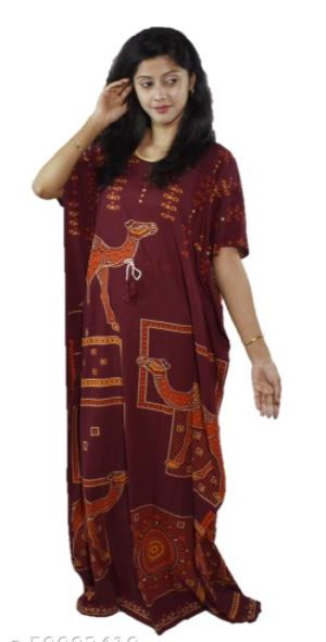 BDROX Gujri Camel  Printed Maroon Kaftan Nighty_Meesho#rrekhrkY-Amazon-BDROX54GKWM_M
