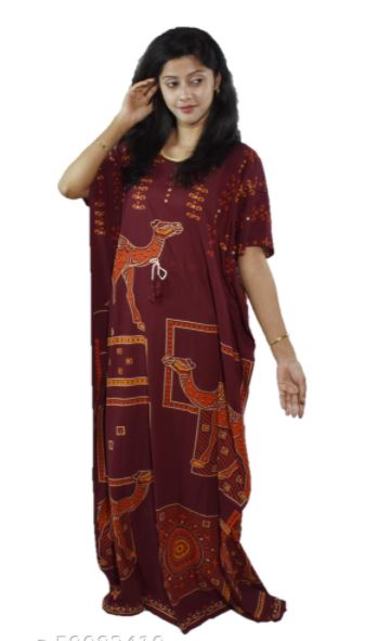 BDROX Gujri Camel Printed Maroon Kaftan Nighty_Meesho#rrekhrkY-Amazon-BDROX54GKWM_M