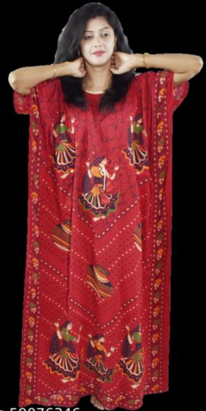 BDROX Gujri Big Matka Printed Red Kaftan Nighty_Meesho#iboqFdy7