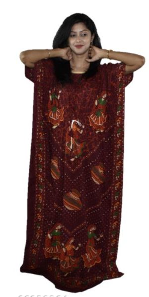 BDROX Gujri Big Matka Printed Maroon Kaftan Nighty_Meesho#BFGNMF000000009