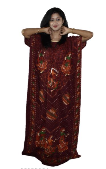 BDROX Gujri Big Matka Printed Maroon Kaftan Nighty_Meesho#BFGNMF000000009