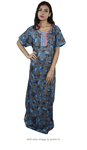 BDROX Cotton Graphite base Blue Flower Printed Maxi Nighty_Amazon# BDROX50CRESH_GBB