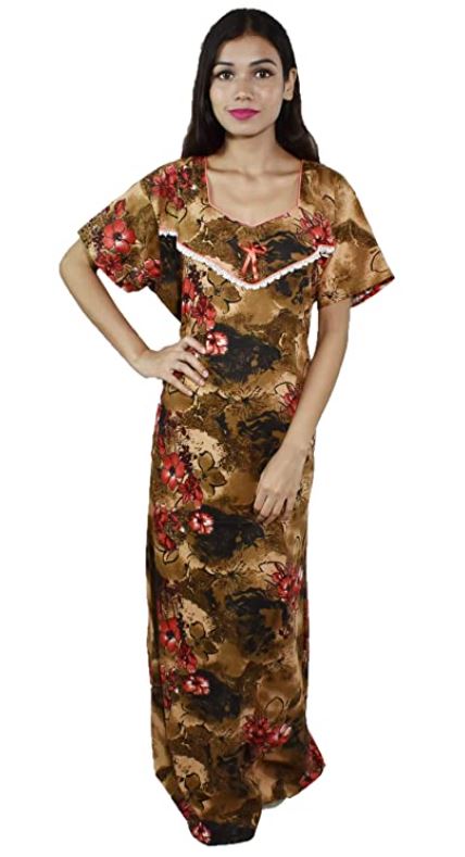 BDROX Pure Cotton Full Ankle Length Maxi Nighty with All Over Print Brown Base with Red Flowers_Meesho#yPuNnbbB _Amazon#BDROX50CRESH_BBR_flipkart#BDROX50CRESH_BBR
