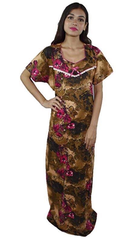 BDROX Pure Cotton Full Ankle Length Maxi Nighty with All Over Print Brown Base with Pink Flowers_Flipkrt#BDROX50CRESH_BBP _Meesho#5SfFDtbu