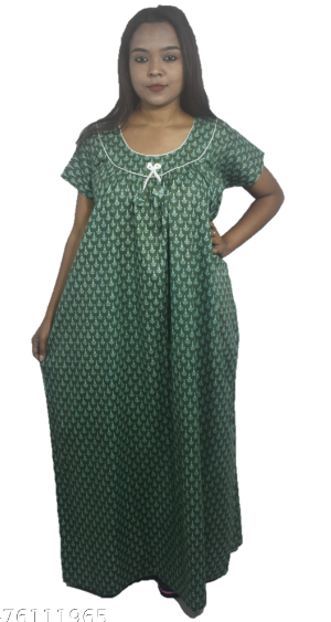BDROX Gujri Cotton Green booty printed Maxi Nighty