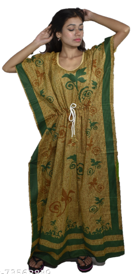 BDROX brown base green straight stripe kaftan Nighty_meesho#5594-GREEN