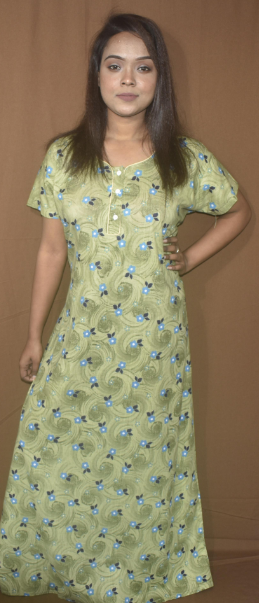 BDROX Cotton Green Allen Maxi Nighty