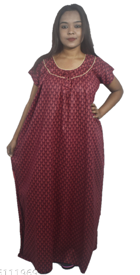 BDROX Gujri Cotton Maroon booty printed Maxi Nighty