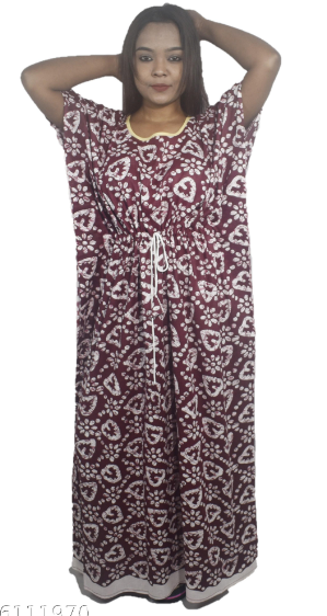 BDROX Cotton Maroon Kalka printed Kaftan Nighty