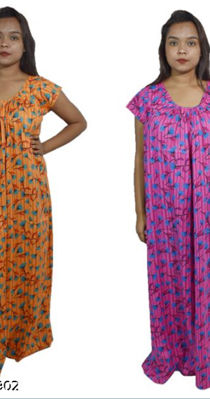 BDROX Cotton Round neck Orange Base flower printed Nighty_ IvcMQZhY