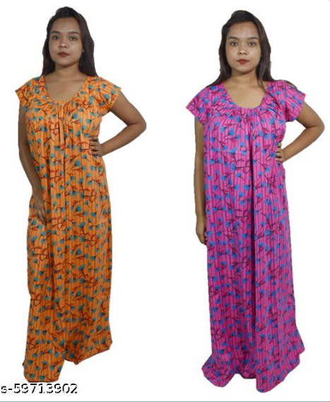 BDROX Cotton Round neck Orange Base flower printed Nighty_ IvcMQZhY