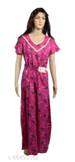 BDROX Cotton Pipe with Pocket Pink Maxi Nighty_Meesho#BFCNPF0000000027