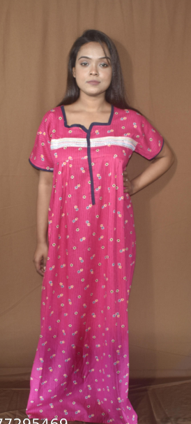 BDROX Cotton Pink Booty Printed Maxi Nighty