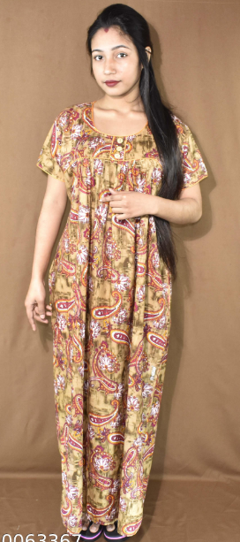 BDROX Cotton Biscuit color Base Round Neck with Button Pink Maxi Nighty_Amazon#BFINMF00000000356