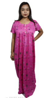 BDROX Cotton Front Button Purple Maxi Nighty_Meesho#nspdNTRU