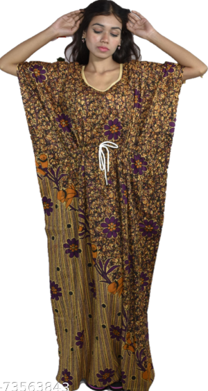 BDROX brown base purple abstract stripe kaftan Nighty_meesho#5594-PUR