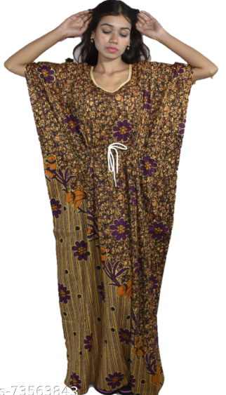 BDROX brown base purple abstract stripe kaftan Nighty_meesho#5594-PUR