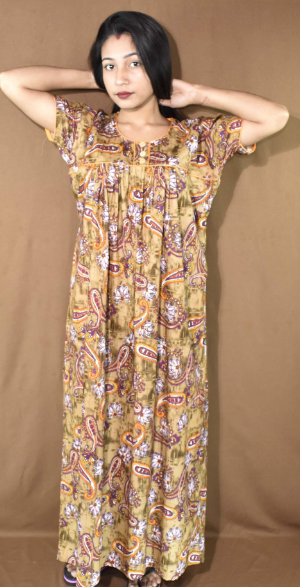 BDROX Cotton Biscuit color Base Round Neck with Button Purple Maxi Nighty