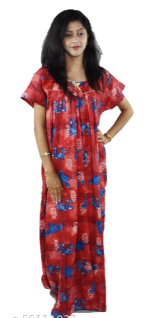BDROX Cotton Maxi Nighty with Square Neck in Red Colour_Meesho