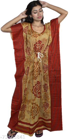 BDROX brown base red straight stripe kaftan Nighty_Meesho#5594-RED1