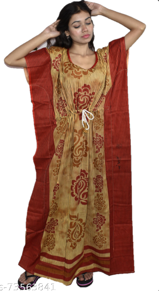 BDROX brown base red straight stripe kaftan Nighty_Meesho#5594-RED1