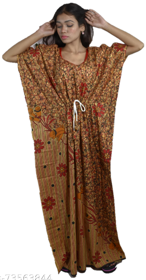 BDROX brown base red abstract stripe kaftan Nighty_Meesho#5594-RED