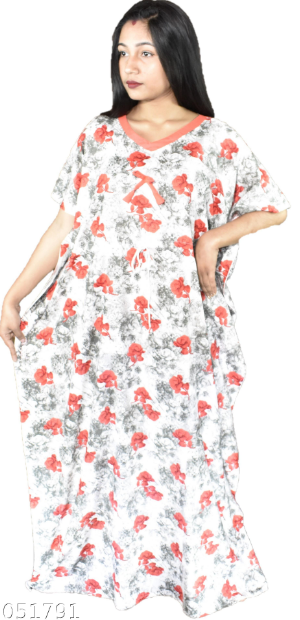 BDROX Cotton White with Red Flower printed  Kaftan Nighty_amazon#BDROX45_KAFTAN_COTTON_WHITE_PINK meesho_hfhtnDSz_BFWCNBRF000000816 MEESHO#BFCNRF00000000195_M