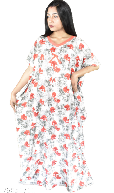 BDROX Cotton White with Red Flower printed Kaftan Nighty_amazon#BDROX45_KAFTAN_COTTON_WHITE_PINK meesho_hfhtnDSz_BFWCNBRF000000816 MEESHO#BFCNRF00000000195_M