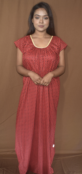 BDROX Cotton Round Neck Red Maxi Nighty