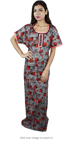 BDROX Cotton Graphite base Red Flower Printed Maxi Nighty_Amazon#BDROX50CRESH_GBR