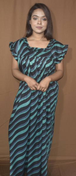 BDROX Cotton Black base Green  Wave Printed Maxi Nighty_Meesho_#1336530167Free Size