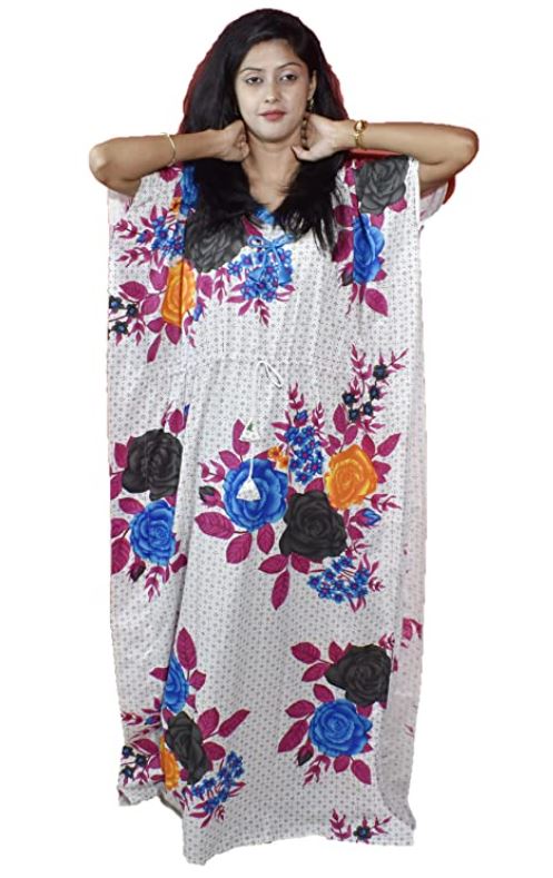 BDROX Cotton Flower Printed White-Blue Kaftan_Amazon#BDROX45_KAFTAN_COTTON_WHITE_BLUE _Meesho_ Ulefs5pF