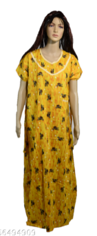 BDROX Cotton Pipe with Pocket Yellow Maxi Nighty_Meesho#BFCNYF0000000026