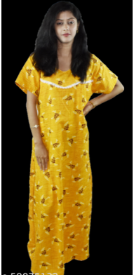 BDROX Cotton Maxi Nighty with Lace in Yellow Colour_Meesho#xRJ2gJhe _Amazon#BFINRBKF000000479