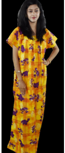 BDROX Cotton Maxi Nighty with Square Neck in Yellow Colour_Meesho#IfXprVXc