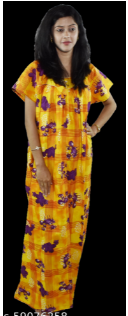BDROX Cotton Maxi Nighty with Square Neck in Yellow Colour_Meesho#IfXprVXc