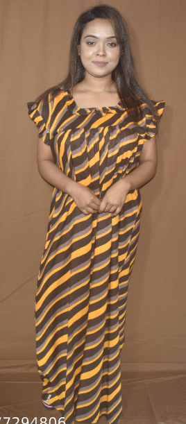 BDROX Cotton Black base Yellow Wave Printed Maxi Nighty #meesho_611198035