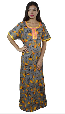 BDROX Cotton Graphite base Yellow Flower Printed Maxi Nighty_Amazon#BDROX50CRESH_GBY