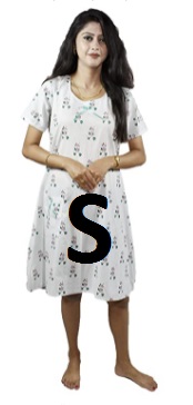 BDROX Cotton Short Length White Booty Printed Blue Color Small Size Nighty_amazon#BDROX50BD_B_S