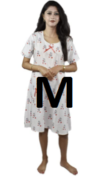 BDROX Cotton Short Length White Booty Printed Pink Color Medium Size Nighty_amazon#BDROX50BD_P_M