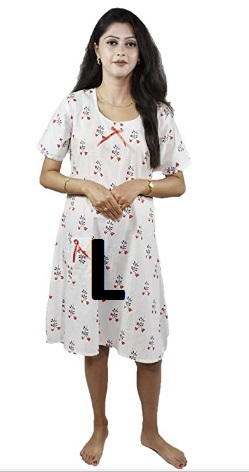 BDROX Cotton Short Length White Booty Printed Red Color Large Size Nighty_amazon#BDROX50BD_R_L