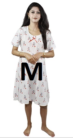BDROX Cotton Short Length White Booty Printed Red Color Medium Size Nighty_amazon#BDROX50BD_R_M