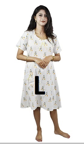 BDROX Cotton Short Length White Booty Printed Yellow Color Large Size Nighty_amazon#BDROX50BD_Y_L