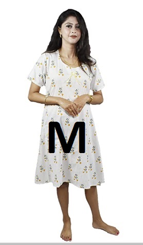 BDROX Cotton Short Length White Booty Printed Yellow Color Medium Size Nighty_amazon#BDROX50BD_Y_M